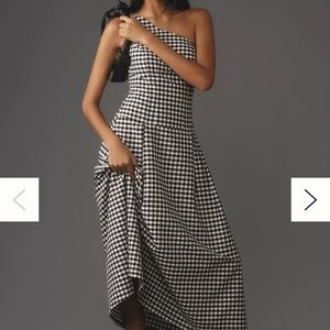 By Anthropologie Black & White Gingham One-Shoulder Drop-Waist Midi Dress - NWT